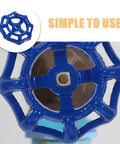 Outdoor Faucet Handle Replacement Kit 5 Pack Blue Iron Valve Handwheels 2.3 Inch Size shown from top view with simple to use text