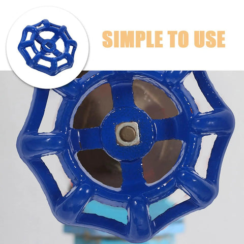 Outdoor Faucet Handle Replacement Kit 5 Pack Blue Iron Valve Handwheels 2.3 Inch Size shown from top view with simple to use text