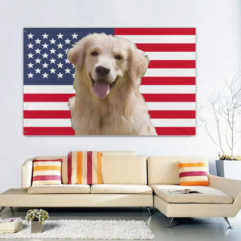 Personalized Pink American Flag 3x5 Ft Banner With Your Photo And Text Design Custom Flag Tapestry on modern living room wall