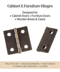 Antique Brass Butt Hinges For Cabinet Doors And Wooden Boxes 1.5 Inch Square Pack Of Two with smooth alignment for furniture.
