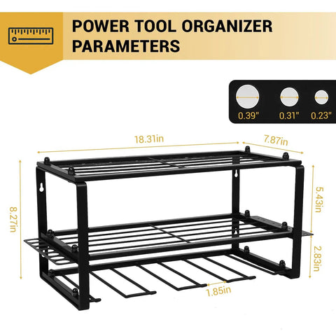 Heavy Duty Power Tool Organizer Wall Mount Shelf With Three Layers Iron Build 160 Lb Capacity Cordless Drill Hanger