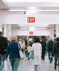 5 Pack Exit Signs For Doors And Walls, High Visibility Red Safety Stickers, Premium Self Adhesive Vinyl, Easy To Install, Durable Wall Or Door Mount in mall corridor