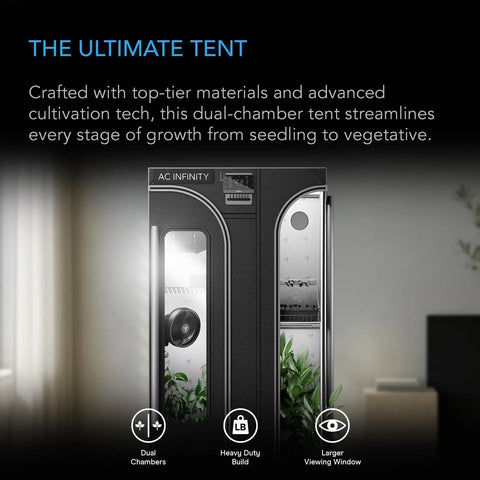 Indoor Grow Tent 3 By 2 Feet With 1 Inch Steel Poles, 2000D Mylar Canvas, Lab Tested Highest Reflectivity, dual chamber view