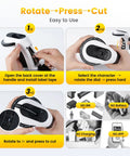Super Slick Manual 3D Embossing Label Maker With Tape Roll Inkless Quiet Rotation Press Cut Mechanism No Batteries Or Apps Needed Easy Peasy For Home Office School Supplies And Junk Drawers - Instructional images showing usage steps.