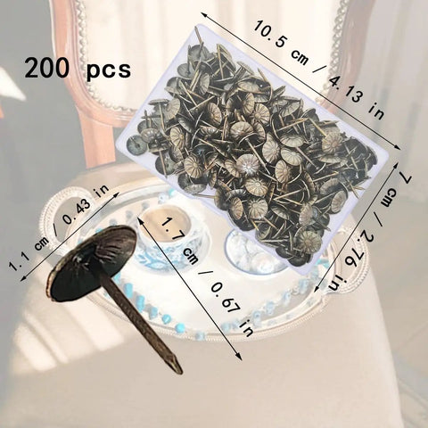 Top Shelf Antique Brass Daisy Upholstery Tacks And Slick Decorative Furniture Nails Pro Grade Pack Of 200 Pieces for sofa revival and DIY projects.