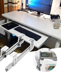 Beast Mode Heavy Duty Metal Drawer Slides With 60kg Load Capacity, Ball Bearing Glide, Adjustable Height, Ultra Smooth Operation, Ideal For Keyboard Trays, Bookshelves, Pianos, Under Desk Trays installed under a white desk with keyboard tray