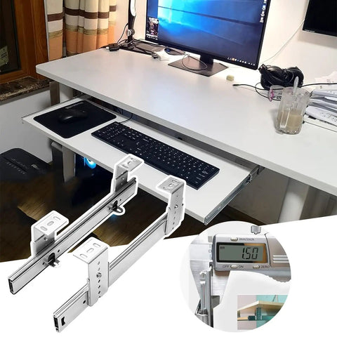Beast Mode Heavy Duty Metal Drawer Slides With 60kg Load Capacity, Ball Bearing Glide, Adjustable Height, Ultra Smooth Operation, Ideal For Keyboard Trays, Bookshelves, Pianos, Under Desk Trays installed under a white desk with keyboard tray