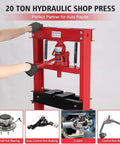 Beefy 20 Ton H Frame Hydraulic Shop Press With Adjustable Table Height For Metalworking And Auto Repair shown in use