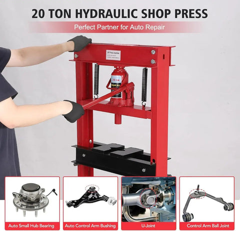 Beefy 20 Ton H Frame Hydraulic Shop Press With Adjustable Table Height For Metalworking And Auto Repair shown in use