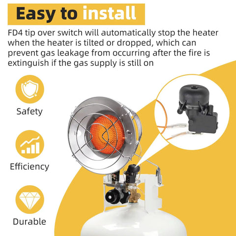 FD4 Dump Switch For Patio Heaters Anti Tilt Safety Switch Replacement Part with heater diagram and installation details