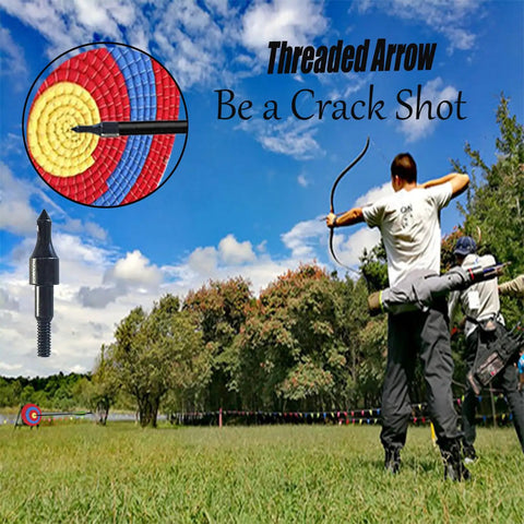 Pack Of 24 100 Grain Screw In Archery Field Points, steel with black zinc finish, shown in field practice setting
