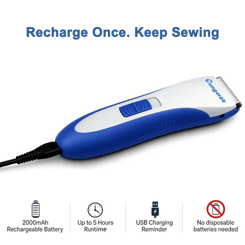 Electric Seam Ripper Pro Kit with Storage Case and USB Charging, featuring blue and white cordless stitch remover.