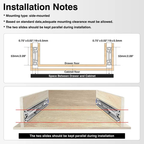 Heavy Duty Drawer Slides With Lock 250 LB Capacity Built Tough Full Extension Ball Bearing Rails Side Mount 22 Inch Fits 18 To 40 Inch Lengths For Cabinets RVs Trucks Vending Machines installation diagram