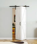 Space Saving 36 Inch By 84 Inch Bi Fold Barn Door With Hardware Kit For Closet And Room Divider MDF Wood With PVC Surface In White
