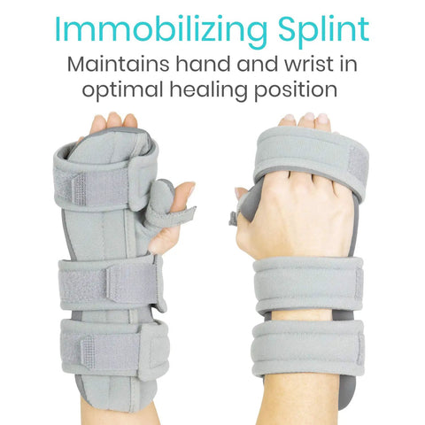 Resting Hand Splint for Right Hand With Rehab Video App, Night Wrist Immobilizer and Thumb Stabilizer Wrap shown in use