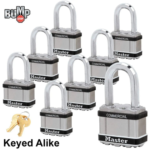 Keyed Alike Magnum Padlock Set Eight Heavy Duty Locks With 16 Keys Two Inch Wide Shackle By One And A Half Inch Long