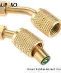 Two Pack 5/16 To 1/4 SAE Quick Couplers 45 Degree Angled Vacuum Adapter for R410A HVAC with green rubber gasket