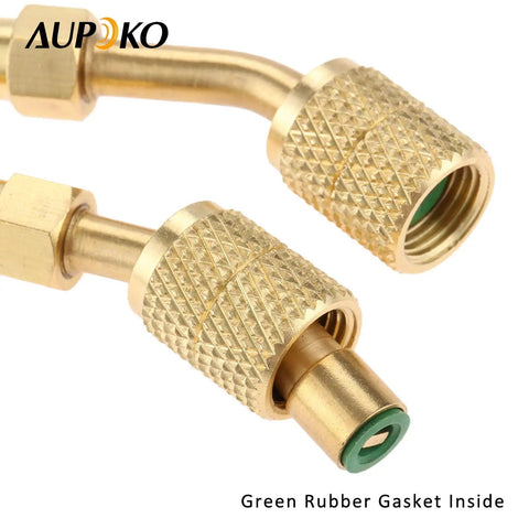 Two Pack 5/16 To 1/4 SAE Quick Couplers 45 Degree Angled Vacuum Adapter for R410A HVAC with green rubber gasket