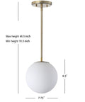 Dope White And Brass Modern Globe LED Pendant Light For Kitchen Island, 7.75 inch diameter with adjustable height shown
