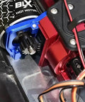 Beefy 5Pc Pinion Gear Set For 5mm Shaft RC Motors 11T 12T 13T 14T 15T Hardened Steel in an RC vehicle with blue mount
