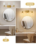 Three Light Brushed Gold Vanity Light With Fluted Glass Shades For Bathroom Modern Gold Over Mirror Fixture