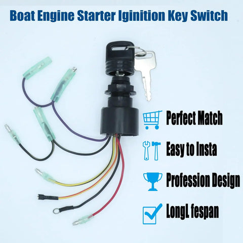 Ignition Switch With Key For Outboard Motor Control Box No Hassle Install 3 Position Off Run Start 6 Wires Push To Choke