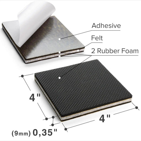 Non Slip Furniture Pads 8 Pack Four Inch Rubber Feet Floor Protectors For Furniture Legs Premium Grippers To Stop Slipping and Sliding Protect Hardwood Floors Couch Sliders with layer details.
