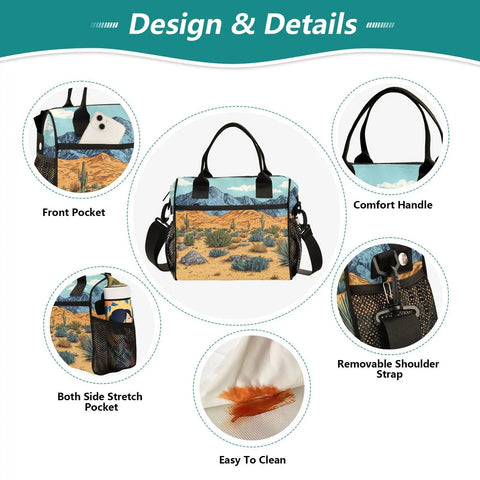 Desert Landscape Insulated Cooler Bag For Women, Portable Leakproof Lunch Tote with detachable straps and easy clean lining