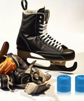 Ice skates and accessories with two blue inline and quad skate wheels, Navy Pu Quad Roller Skate Wheels Set With Wrench 8 Pieces Replacement Wheels