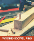 Wood Dowel Pins 3/8 Inch By 4 Inch Straight Fluted Dowels being hammered into wood block