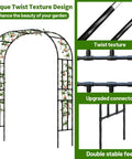 7.9 Foot Metal Garden Arch Trellis For Outdoor Climbing Plants, large wedding ceremony arbor with twist texture and stable feet