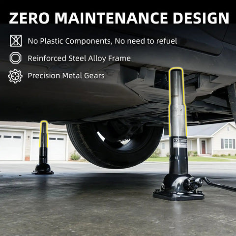 Heavy Duty Mechanical Screw Truck Jack Oil Free Build Featuring Precision Steel Gears 2 Ton 4000 Lb Capacity under a vehicle no plastic components