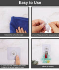 Step-by-step installation of Heavy Duty Adhesive Hooks 2 In 1 No Drill Wall Mount Shelf Hangers with built-in bolt, reusable, white.