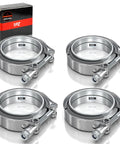 4 stainless steel clamps from 3 Inch V Band Exhaust Clamp Kit With Male And Female Piping, Beefy SS304 Stainless Steel Build For Serious Strength And Durability, Easy Install Downpipe Replacement For Turbo Intercooler Piping And Exhaust System