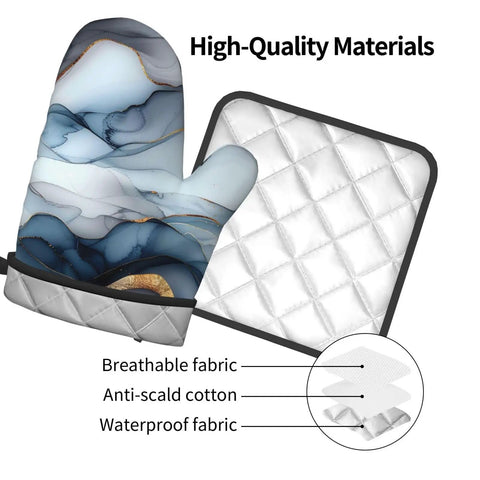Super Cool Gary Fluid Oven Mitt And Pot Holder Set For Kitchen Heat Resistant Up To 356 Degrees F detailed view of mitt and pad material.