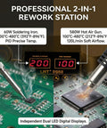 Powerful 2 In 1 Rework Station With 580 Watt Hot Air Gun And 60 Watt Soldering Iron, Digital Dual LED Display, precise electronics repair