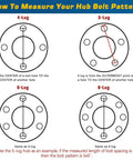 Diagram of 4, 5, 6, and 8-lug bolt patterns for Two Sets 5 on 5 Inch Trailer Hub Kit For 3500 Lb Axles Fits 1-1/16 To 1-3/8 Tapered Spindle 84.