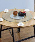 Top Shelf Tempered Glass Lazy Susan Turntable With Zero Friction Bearing Spin Smooth Glide Rotating Serving Tray for dining room table.