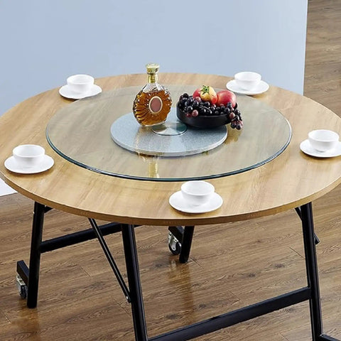 Top Shelf Tempered Glass Lazy Susan Turntable With Zero Friction Bearing Spin Smooth Glide Rotating Serving Tray for dining room table.