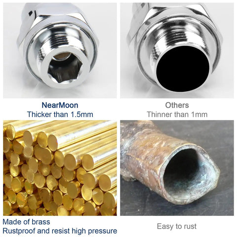 Solid Brass Shower Head Swivel Ball Adapter With Chrome Finish, No Fuss Easy Install Universal Shower Arm Extension, High Flow Ball Joint Connector, Leak Free And Durable Fit For Any Shower, brass thickness comparison