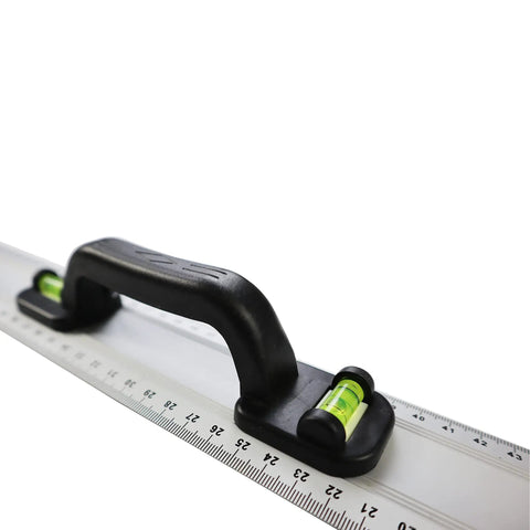 Aluminum Handle Ruler For Precise Cuts, 55cm Centimeter Ruler with dual-sided CM markings, featuring a black handle and green bubble levels.