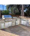 Outdoor kitchen with Stainless Steel Flush Mount Outdoor Kitchen Door Set Double Access Door 30 Inch Wide 21 Inch High.