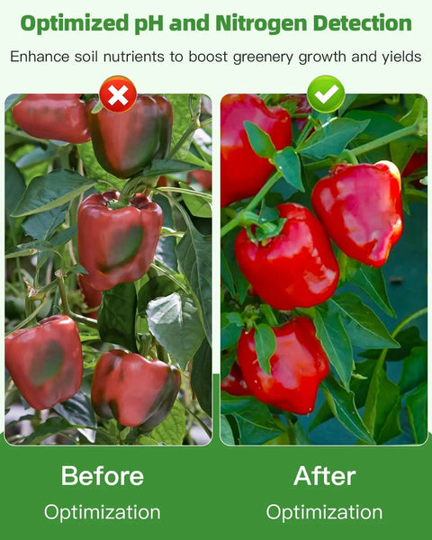 Comparison of bell peppers before and after using Two In One PH And Nitrogen Soil Test Kit For Home Gardens And Lawns with vibrant results