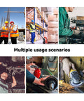 Daily Grind Gear Twelve Pair Pack Of Flexible Polyester Knit Work Gloves Featuring Sturdy Black And Yellow Trim For Light Garage Painting Mechanic Yard Chores And Shop Hustle Tasks in use across multiple scenarios.
