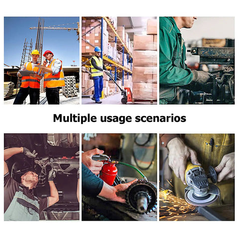 Daily Grind Gear Twelve Pair Pack Of Flexible Polyester Knit Work Gloves Featuring Sturdy Black And Yellow Trim For Light Garage Painting Mechanic Yard Chores And Shop Hustle Tasks in use across multiple scenarios.
