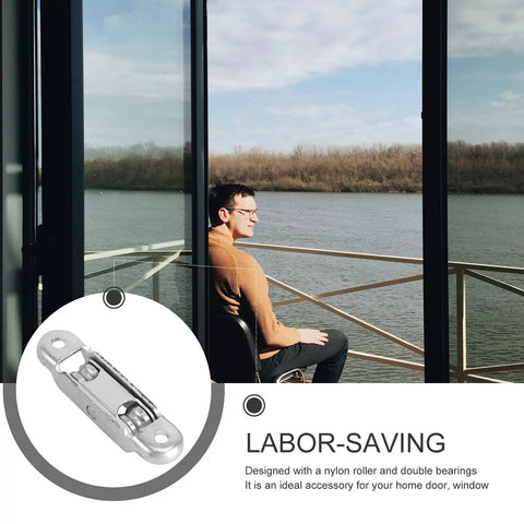 Heavy Duty Nylon Roller Wheels With Double Bearings For Smooth Gliding Sliding Screen Doors Plus Patio Entries Quick Fix Four Pack Replacement Hardware Set, displayed near a seated person by a river.