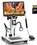 7 Inch Digital Microscope With Screen 1080P Live View 1200X Magnification 12MP Ultra Precise Focusing LCD Soldering Microscope for coin inspection, showing detailed coil view, with 32GB card included.