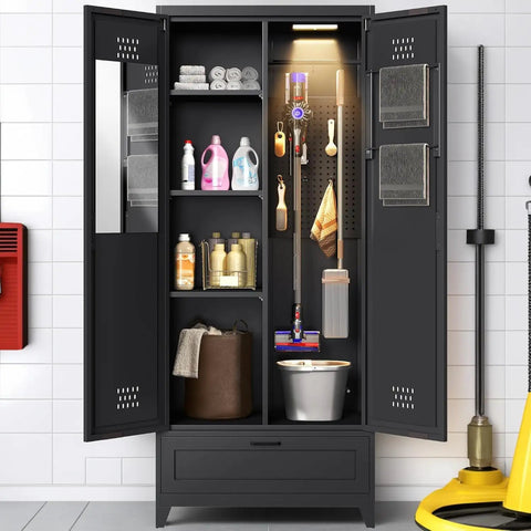 Beefy Steel Garage Storage Cabinet With Adjustable Shelves And A Drawer For Tools And Vacuum Storage Built For Tough Jobs