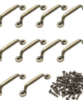 10 Pieces Zinc Alloy Vintage Pull Handles Set With Mounting Screws Small Antique Cupboard Drawer Pulls For Dresser Jewelry Box And Cabinet Doors Refined Decorative Hardware 3 Inch Hole To Hole Distance 0.67 Inch Width image showing handles and screws