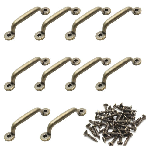 10 Pieces Zinc Alloy Vintage Pull Handles Set With Mounting Screws Small Antique Cupboard Drawer Pulls For Dresser Jewelry Box And Cabinet Doors Refined Decorative Hardware 3 Inch Hole To Hole Distance 0.67 Inch Width image showing handles and screws